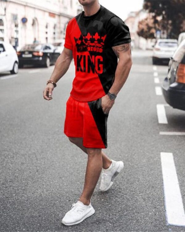 Men's Loose Casual Short-sleeved Suit Color Matching KING Printed T-shirt